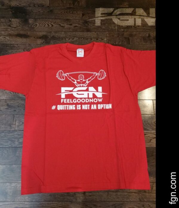 A red t-shirt with the words " fighting is not an option ".